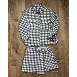LC WAIKIKI Girl's Tweed‎ Long Sleeve Blouse Skort Skirt Set Blue White Size 8/9